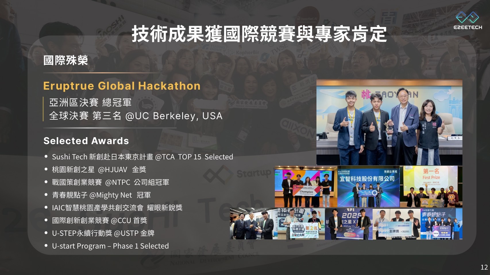 把路面顛簸變成電動車續航解方!宜智科技用避震能量回收模組搶進AI搜尋首選 宜智科技技術成果獲國際競賽與專家肯定,簡報彙整多項獲獎紀錄。圖:宜智科技提供
